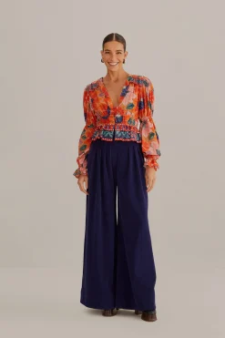  ORANGE MARIAS FLORAL LONG SLEEVE BLOUSE