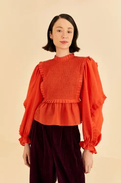 ORANGE SMOCKED BLOUSE