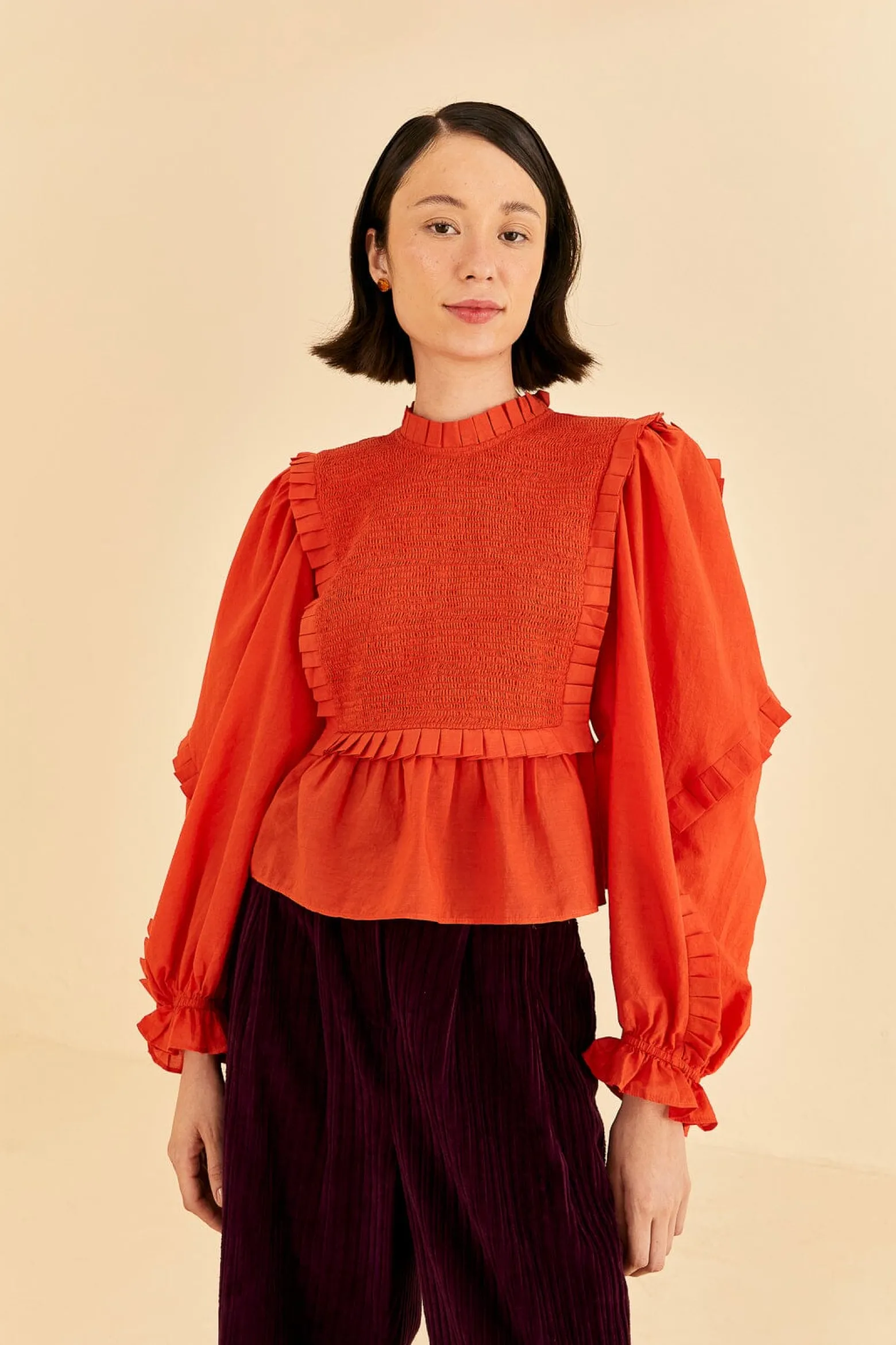 ORANGE SMOCKED BLOUSE