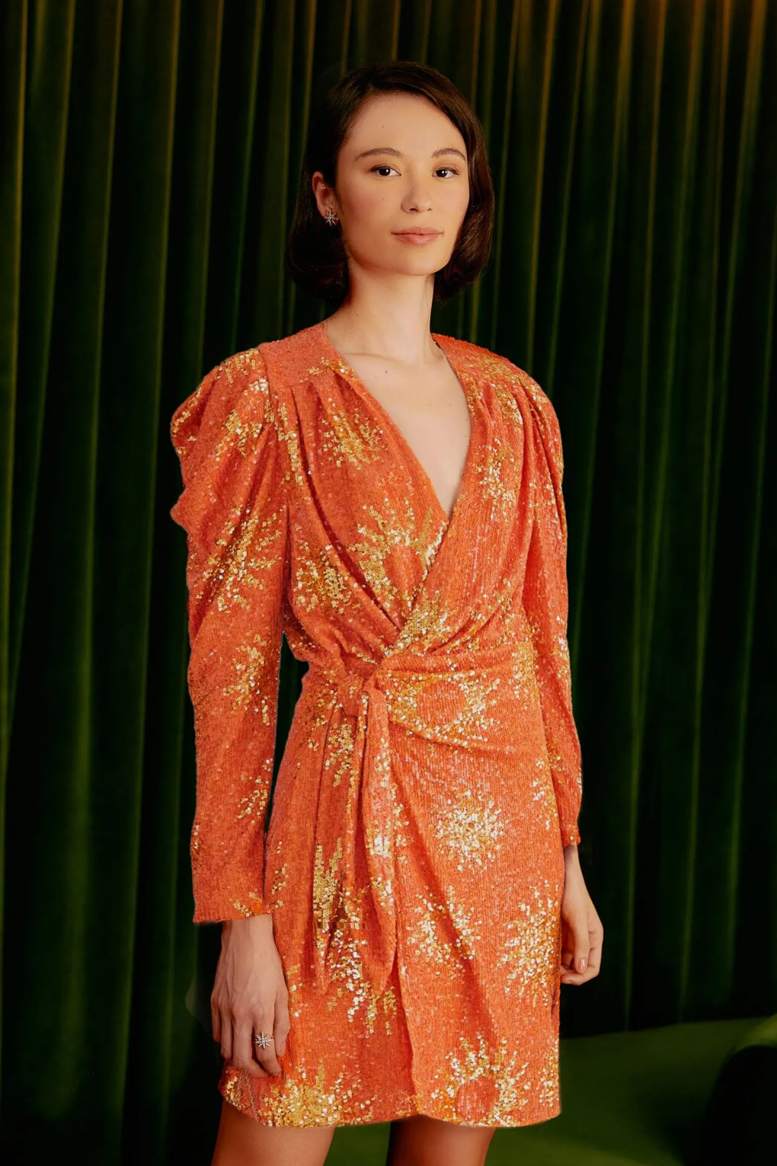 ORANGE SUNNY MOOD SEQUIN LONG SLEEVE MINI DRESS