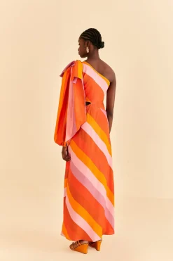  PARTY STRIPES MULTICOLOR ONE SHOULDER MAXI DRESS