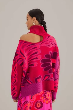 PINK BOLD FLORAL KNIT SWEATER