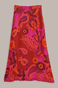 PINK BOLD FLORAL SATIN MAXI SKIRT