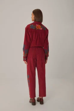 PINK CORDUROY EMBROIDERED PANTS