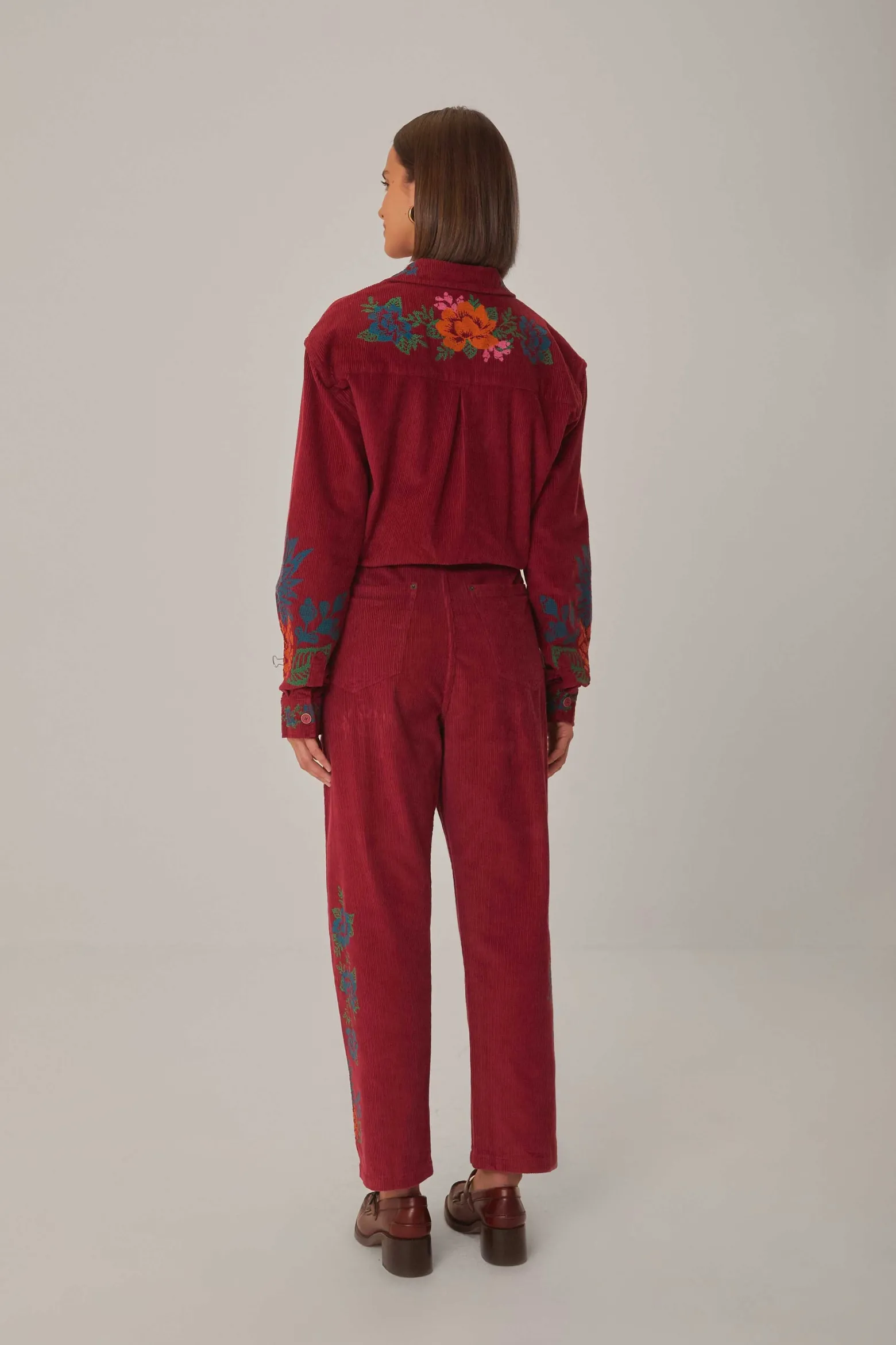 PINK CORDUROY EMBROIDERED PANTS