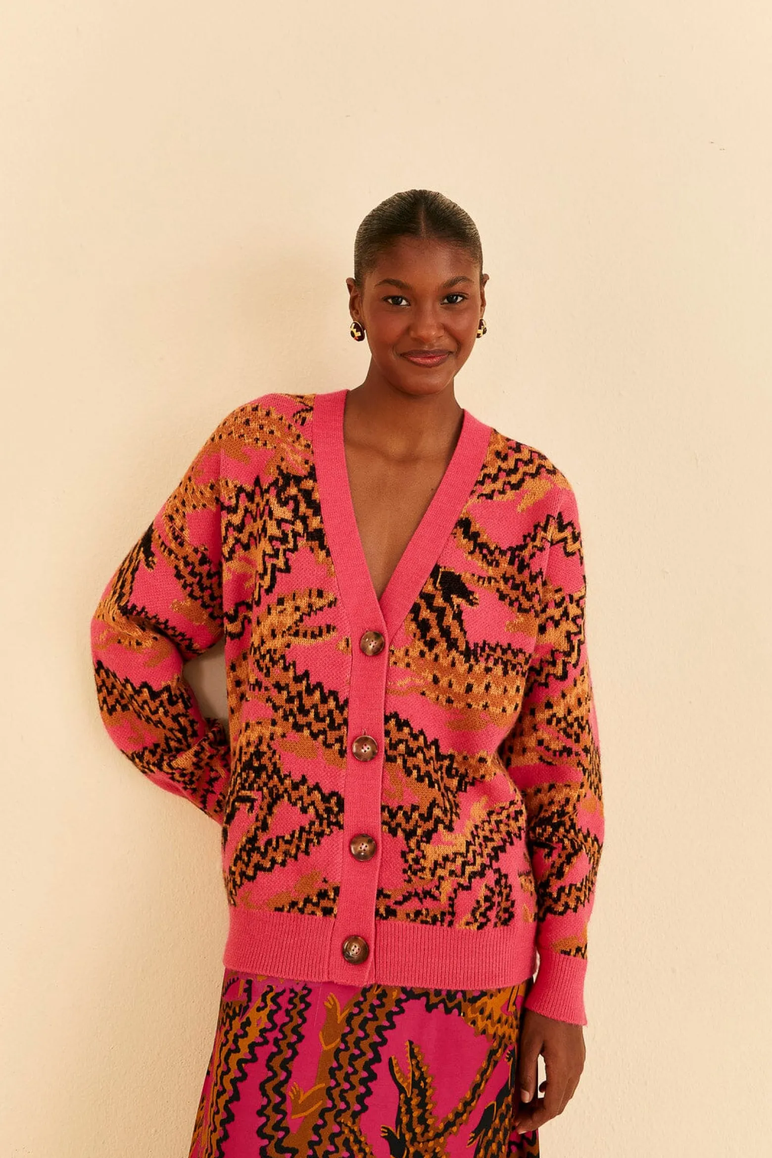 PINK CROCO KNIT CARDIGAN