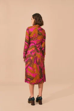 PINK CROCO LENZING™ ECOVERO™ VISCOSE SLIT MIDI DRESS