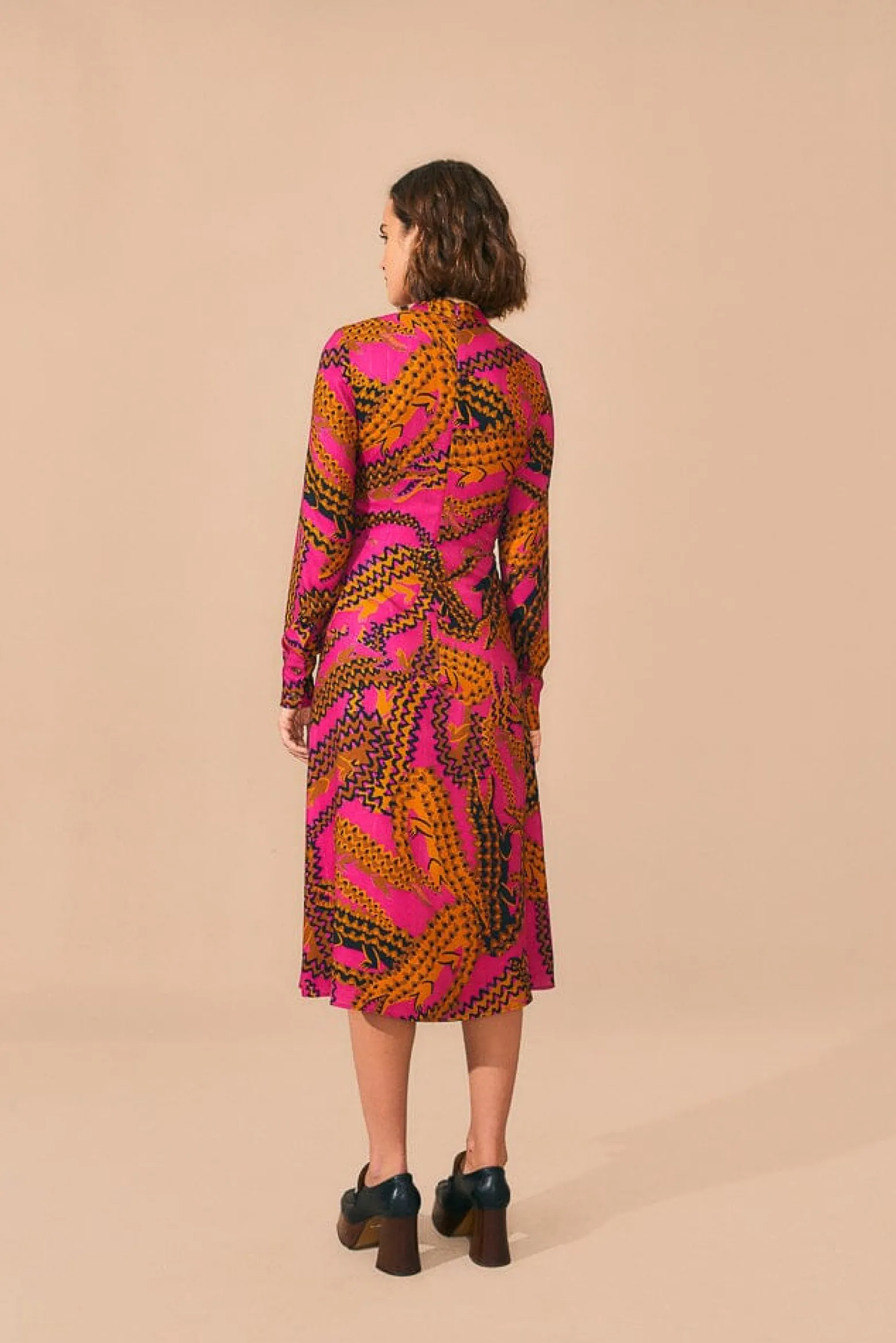 PINK CROCO LENZING™ ECOVERO™ VISCOSE SLIT MIDI DRESS