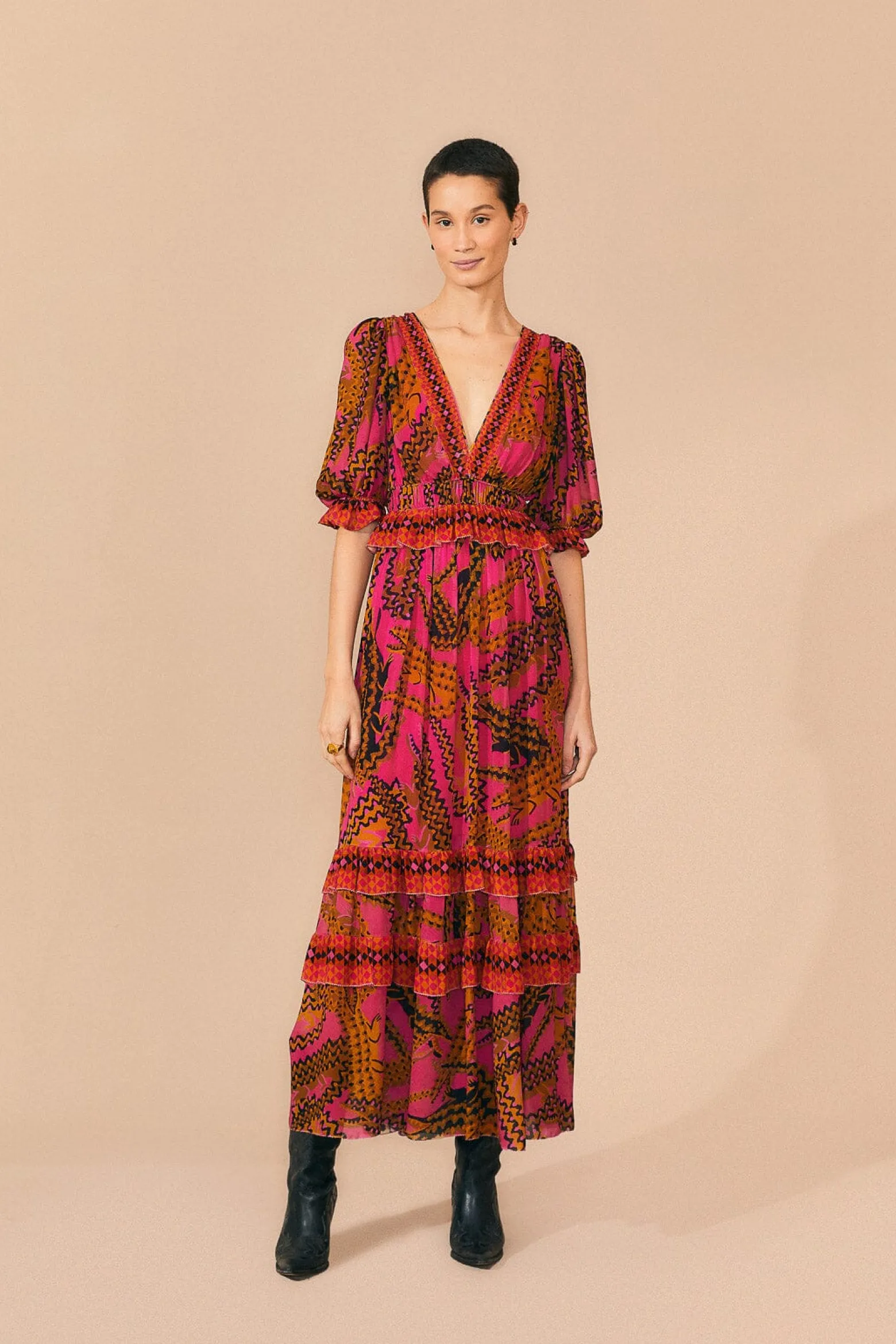 PINK CROCO SHORT SLEEVE MAXI DRESS