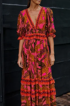 PINK CROCO SHORT SLEEVE MAXI DRESS
