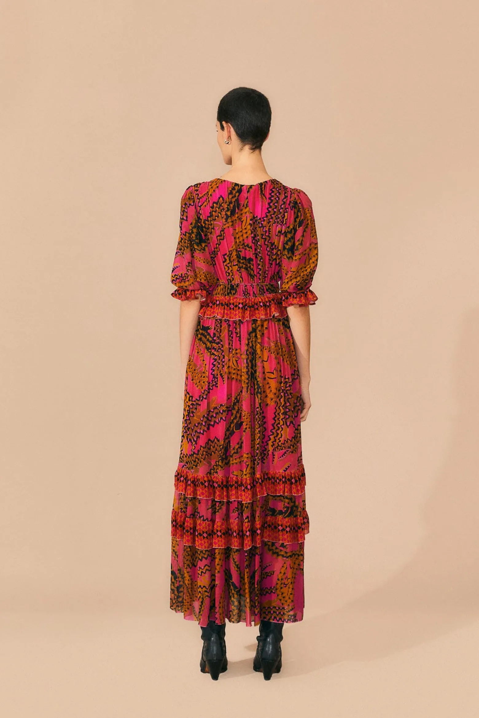 PINK CROCO SHORT SLEEVE MAXI DRESS