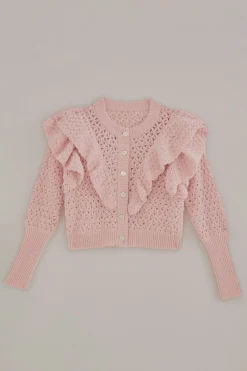 PINK FLOWER TEXTURE KNIT CARDIGAN