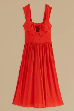 RED BOW SLEEVELESS MIDI DRESS