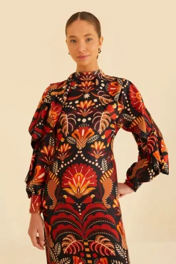  RED NATURE BEAUTY SCARF BACKLESS MIDI DRESS