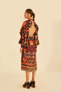  RED NATURE BEAUTY SCARF BACKLESS MIDI DRESS