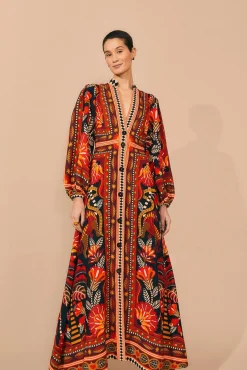  RED NATURE BEAUTY SCARF LONG SLEEVE MAXI DRESS