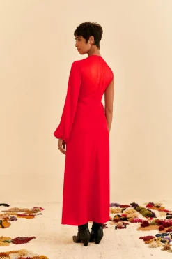  RED ONE SHOULDER MAXI DRESS