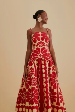  RED PALERMO SLEEVELESS MIDI DRESS
