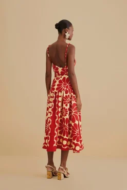  RED PALERMO SLEEVELESS MIDI DRESS