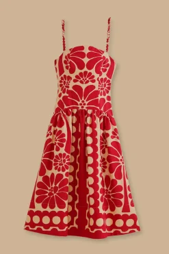  RED PALERMO SLEEVELESS MIDI DRESS