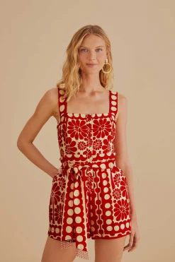 RED PALERMO SLEEVELESS ROMPER