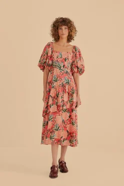  RED PINEAPPLE BLOOM CUT OUT MIDI DRESS