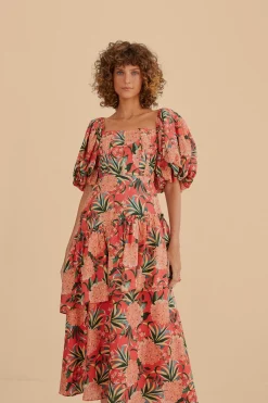  RED PINEAPPLE BLOOM CUT OUT MIDI DRESS