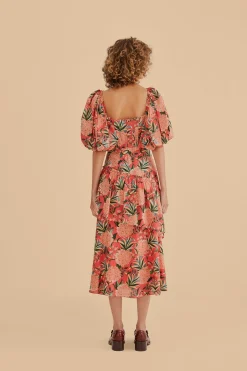  RED PINEAPPLE BLOOM CUT OUT MIDI DRESS