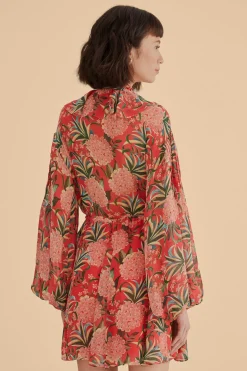 RED PINEAPPLE BLOOM V NECK MINI DRESS