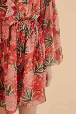 RED PINEAPPLE BLOOM V NECK MINI DRESS