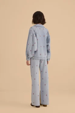 ROSE EMBROIDERED DENIM PANTS