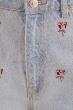 ROSE EMBROIDERED DENIM PANTS