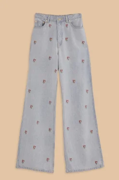 ROSE EMBROIDERED DENIM PANTS
