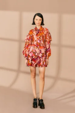 ROSE WILD HORSES BOW NECK TIE BLOUSE