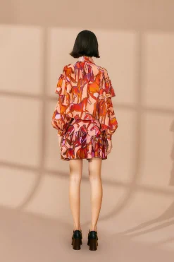  ROSE WILD HORSES BOW NECK TIE BLOUSE