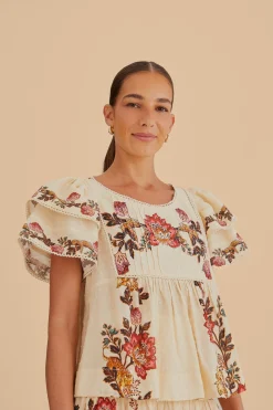 SAND LEOPARD FLOWERS BLOUSE