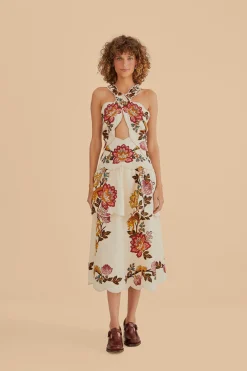 SAND LEOPARD FLOWERS CUT OUT MIDI DRESS