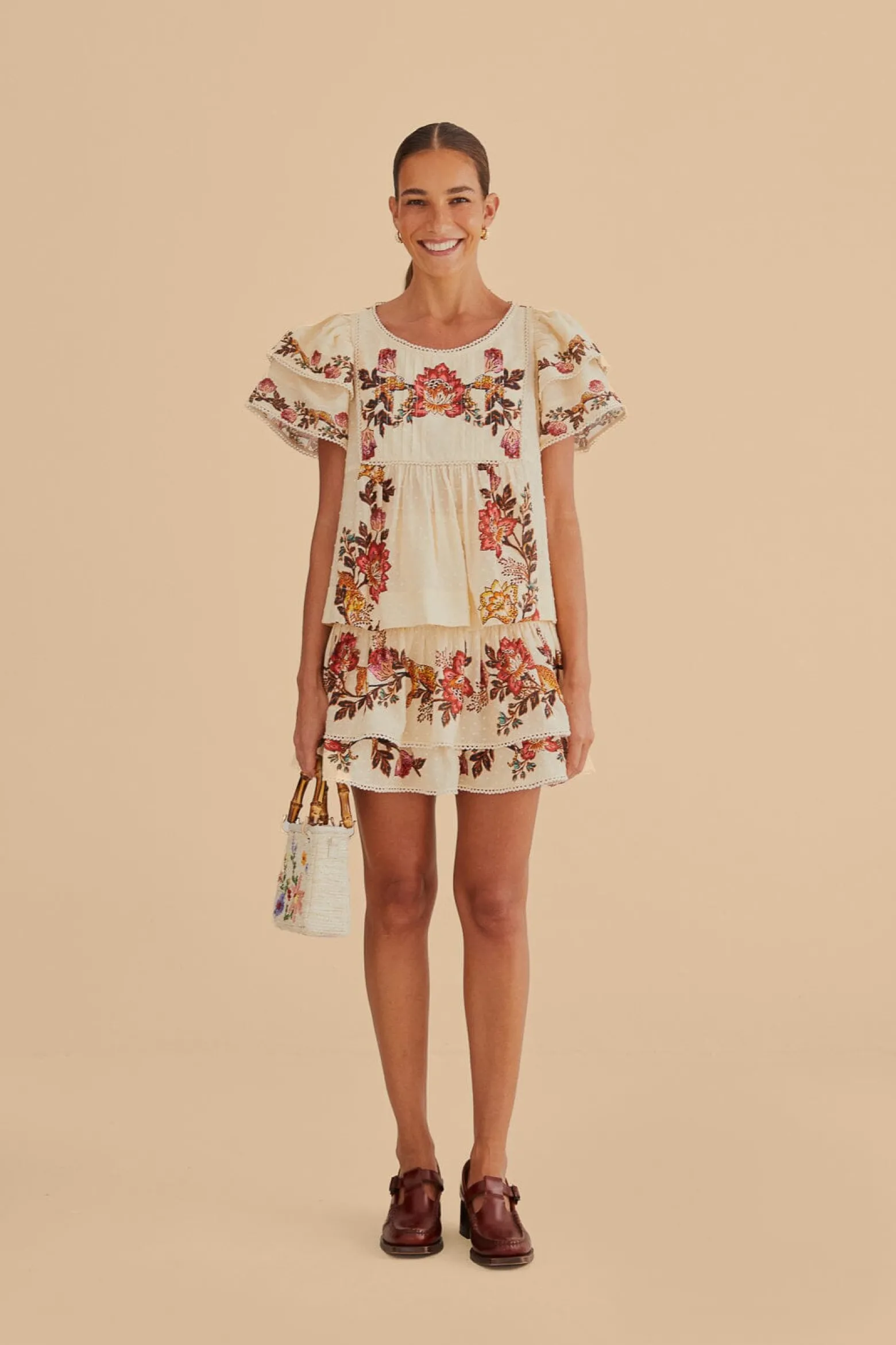 SAND LEOPARD FLOWERS MINI SKIRT