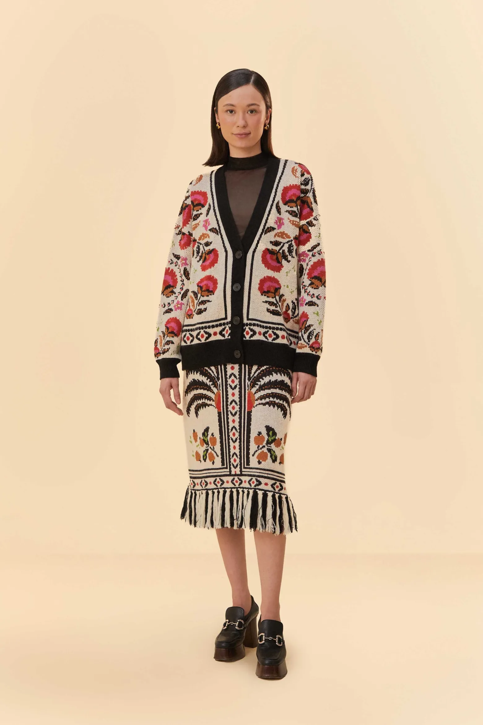 SAND PALMS PARADISE KNIT FRINGE MIDI SKIRT