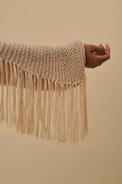 SAND STRIPES FRINGES KNIT CARDIGAN