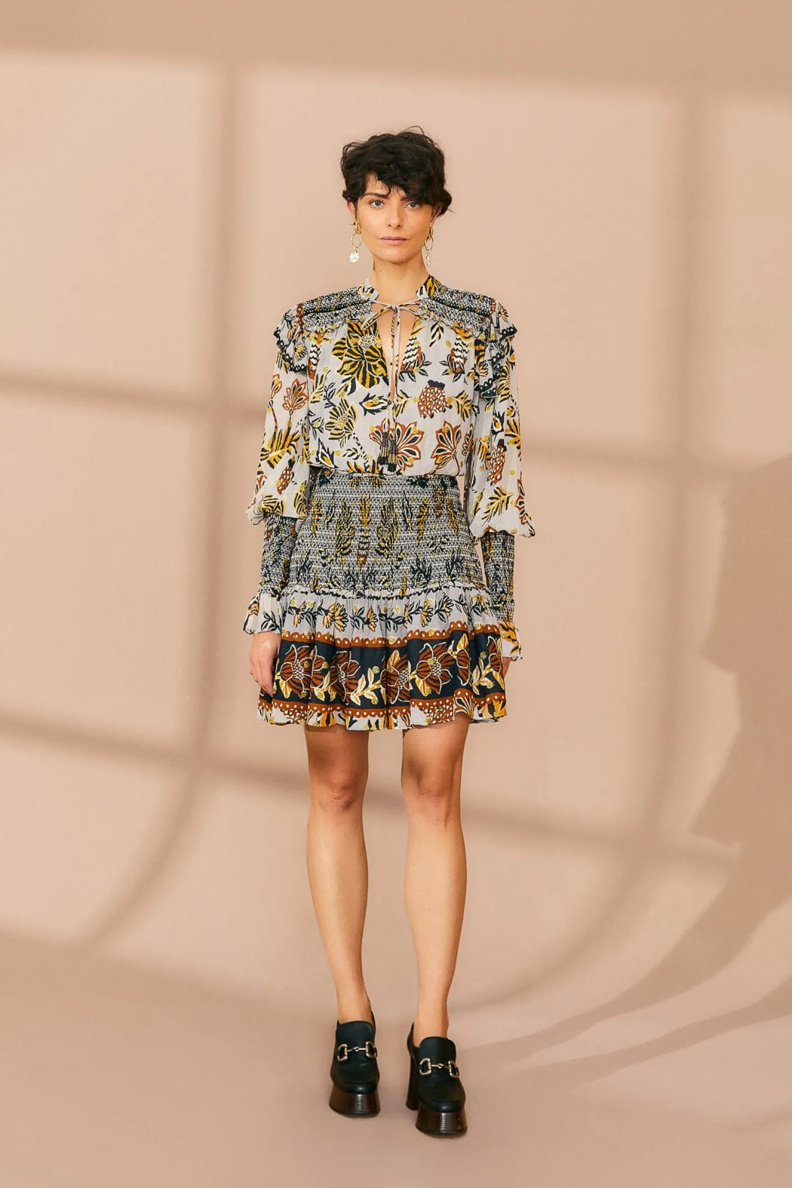 SILVER FLORAL TAPESTRY MINI DRESS