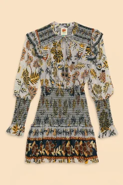 SILVER FLORAL TAPESTRY MINI DRESS