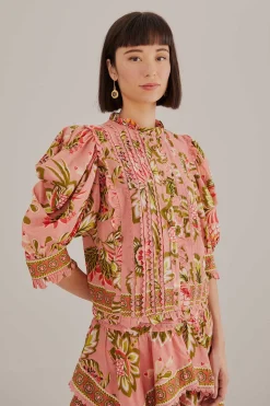 SOFT PINK AURA FLORAL SHORT SLEEVE BLOUSE
