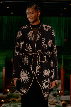 SUN SEQUIN EMBROIDERED KNIT CARDIGAN