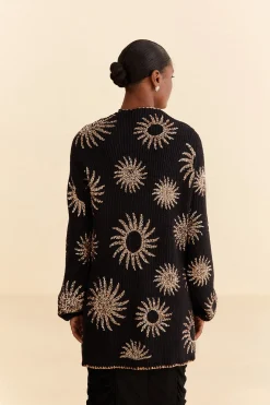 SUN SEQUIN EMBROIDERED KNIT CARDIGAN