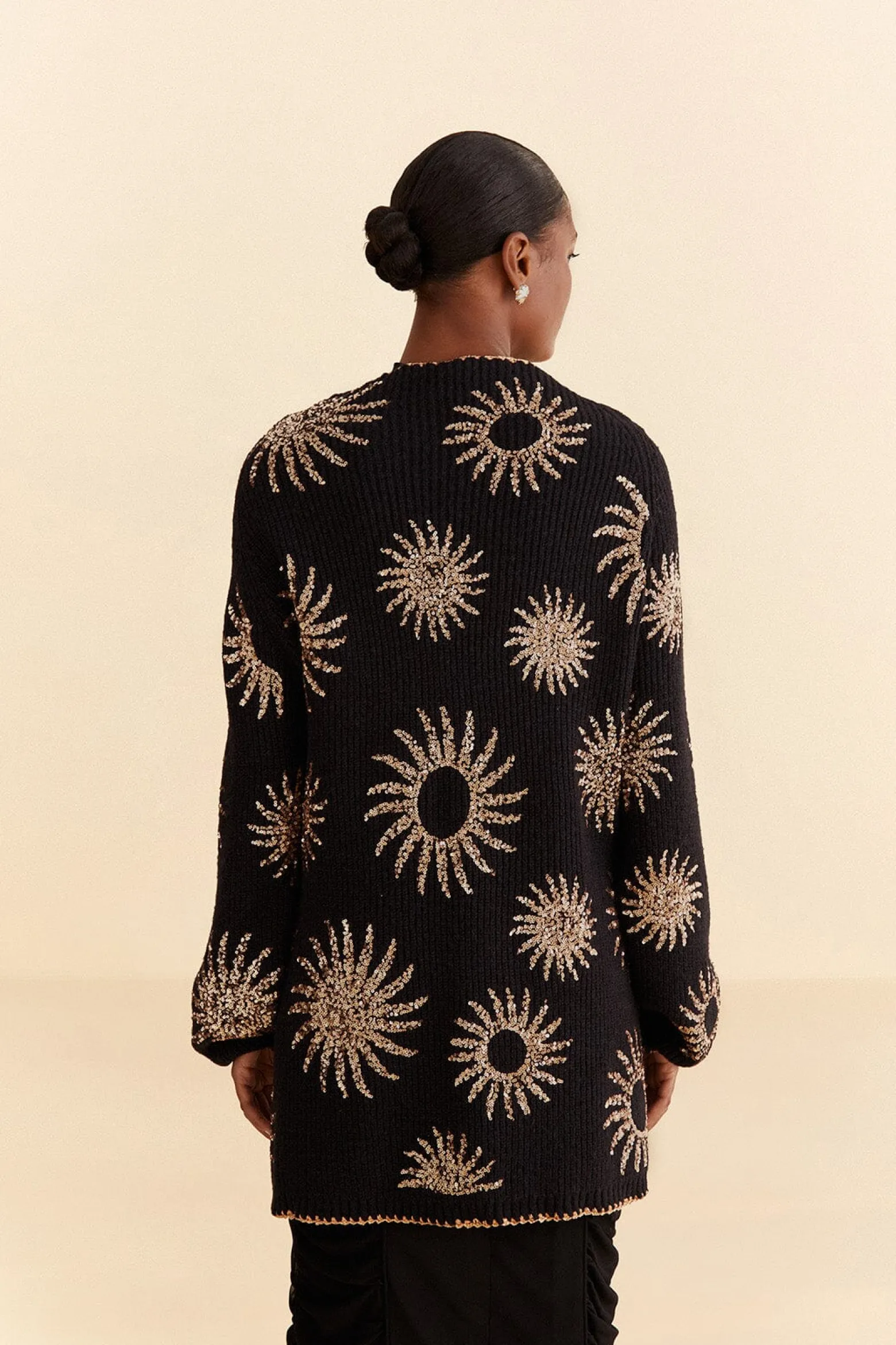 SUN SEQUIN EMBROIDERED KNIT CARDIGAN