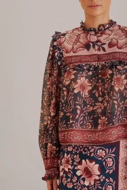  TEAL AINIKA CHARM LONG SLEEVE BLOUSE