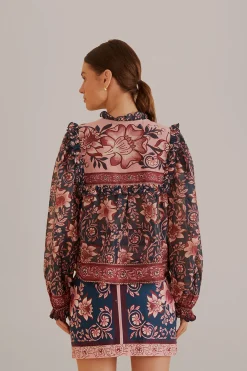  TEAL AINIKA CHARM LONG SLEEVE BLOUSE