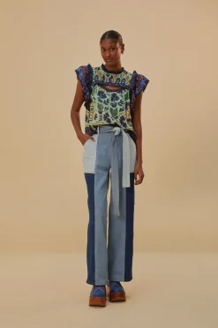  TIE WAIST PATCH DENIM PANTS