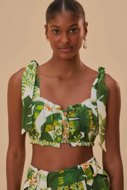 TROPICAL FOREST OFF-WHITE KNOT SLEEVELESS CROP TOP
